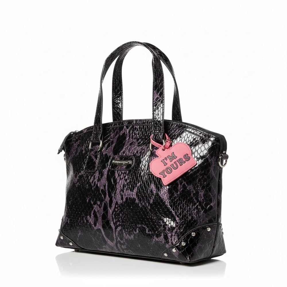 Kathy Van Zeeland Purple Snake Skin Print Y2K Overnight Bag Satchel